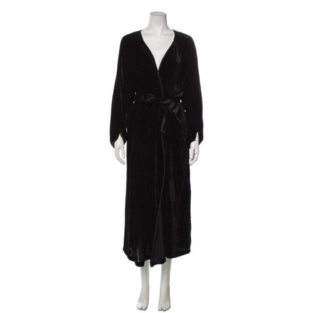 Vera Wang Authentic Solid Black Long Sleeve Velvet Midi Robe Small Medium
